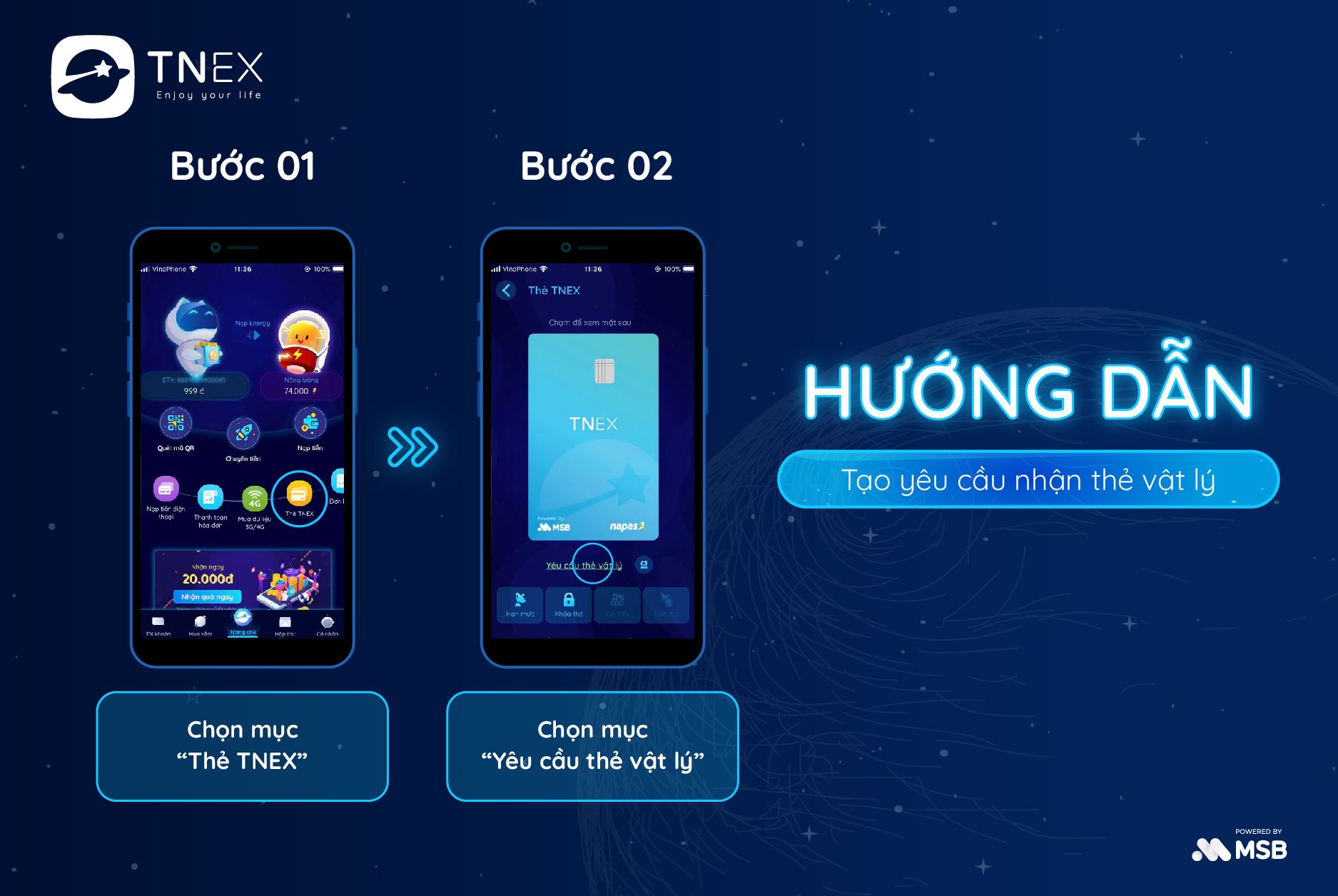 Hướng dẫn tạo yêu cầu nhận thẻ vật lý TNEX