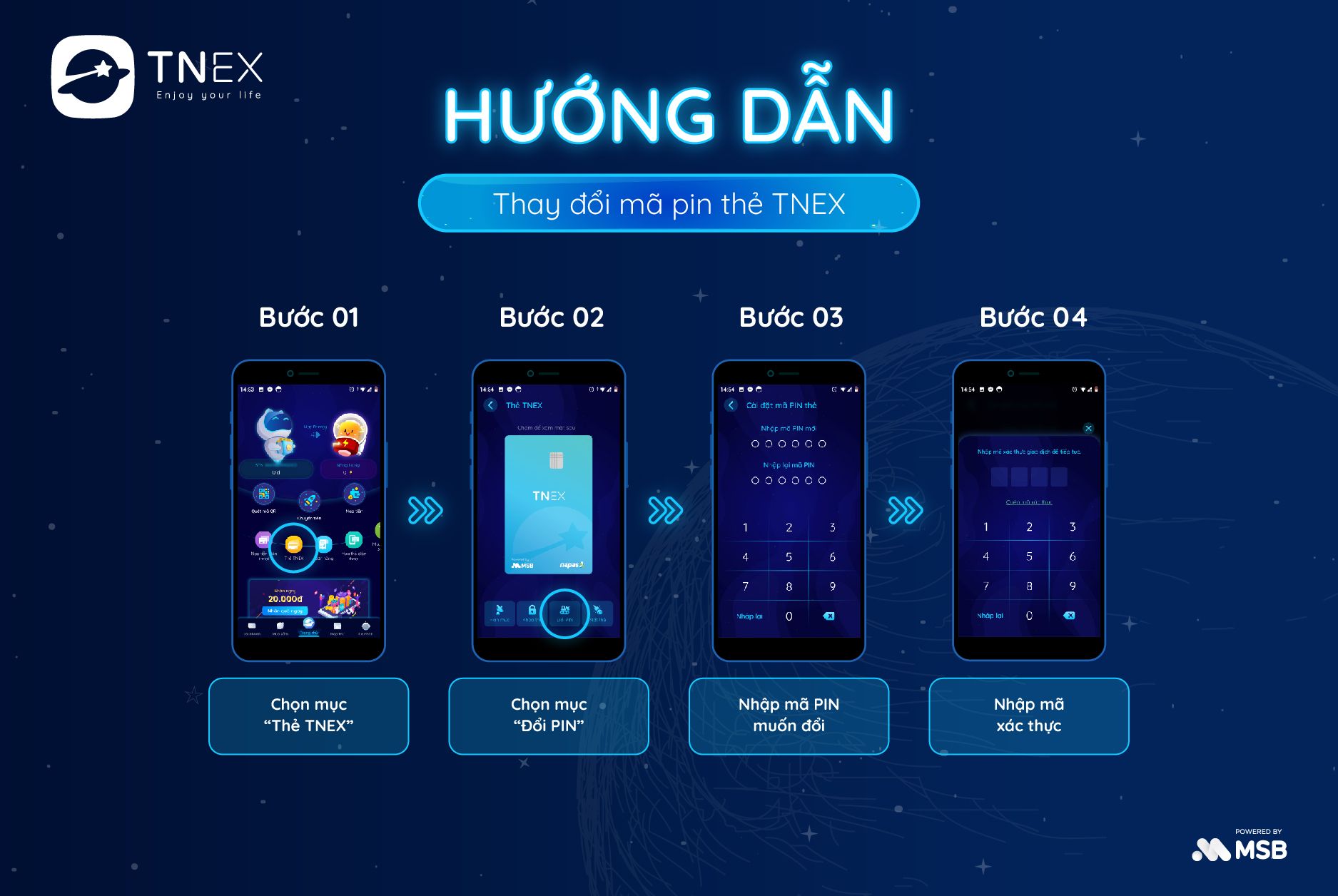 Hướng dẫn thay đổi mã pin thẻ TNEX