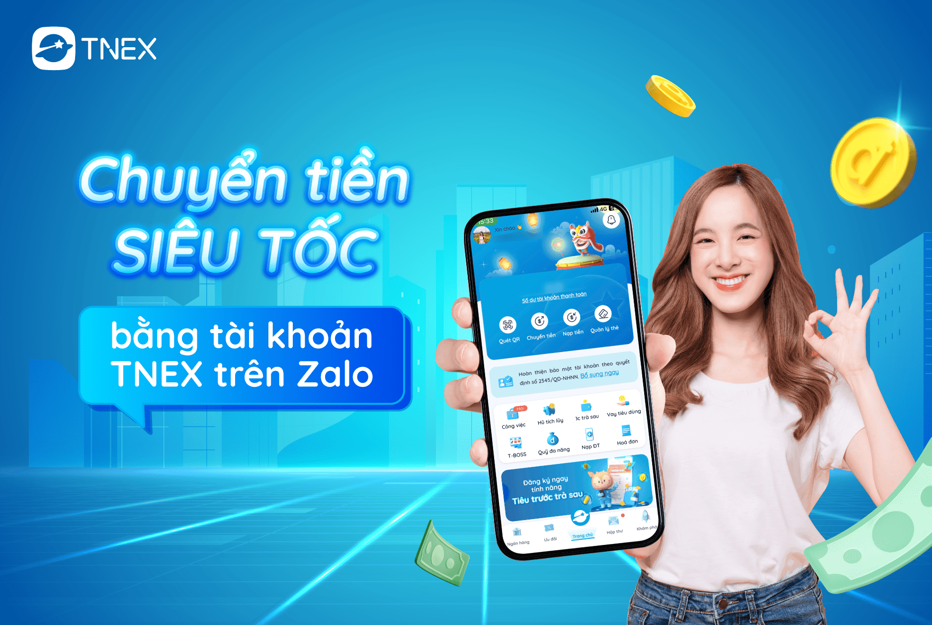 CHUYỂN TIỀN SIÊU TỐC BẰNG TÀI KHOẢN TNEX TRÊN ZALO